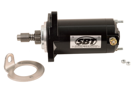 An SBT high-torque PWC starter motor with mounting hardware
