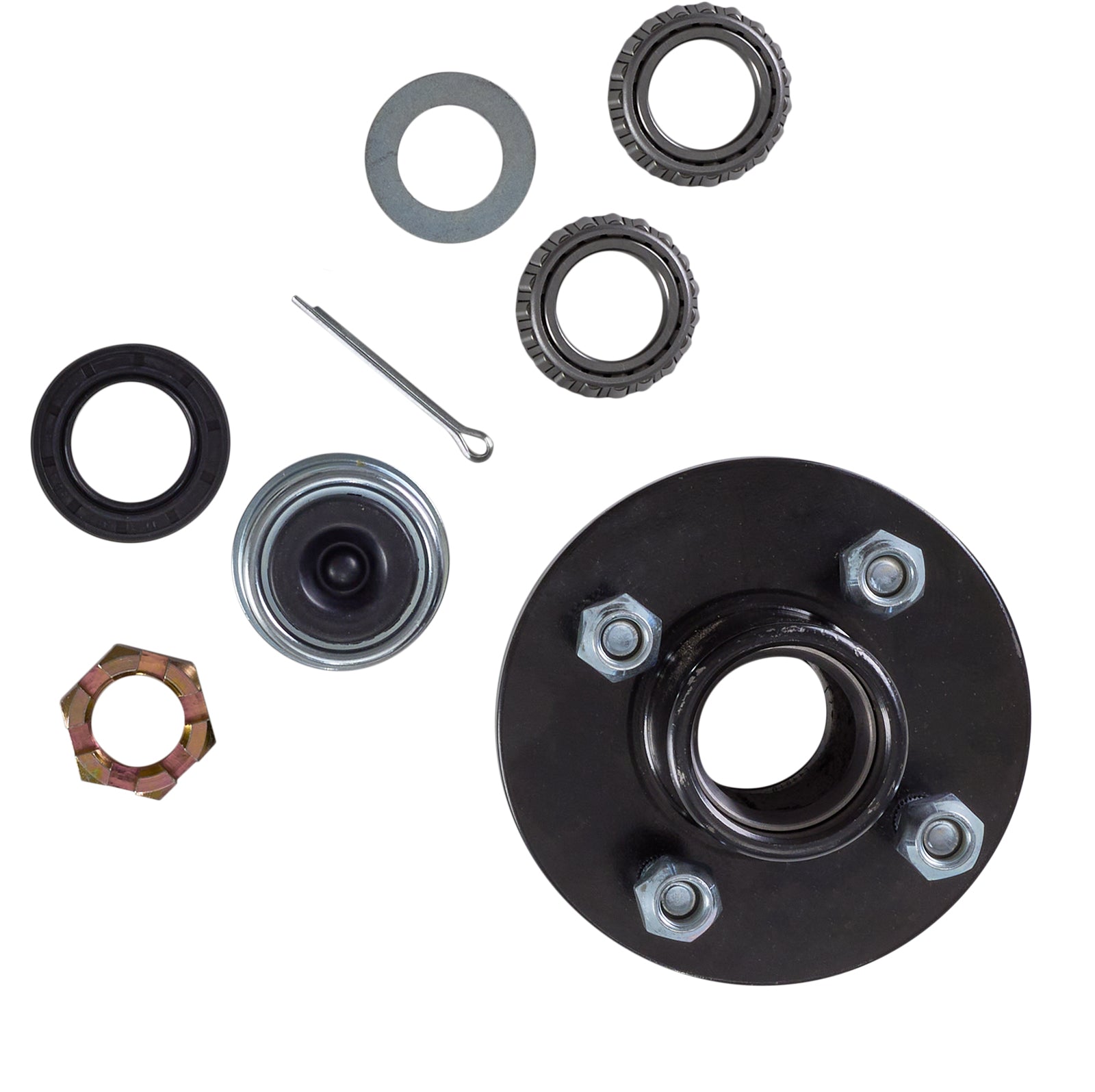 Trailer hub kit, 4-bolt hub with 1-inch bearing size for Jet Ski trailer wheels