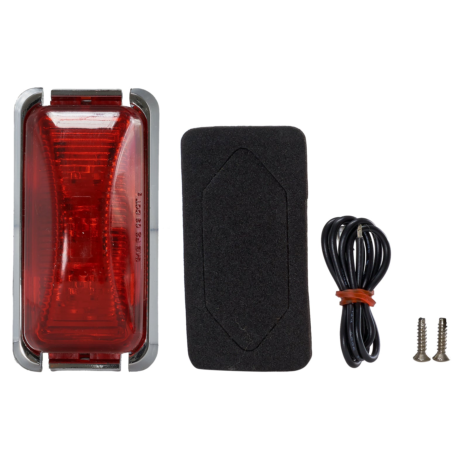 Rectangular red LED trailer clearance marker light with chrome bezel, Jet Ski compatible